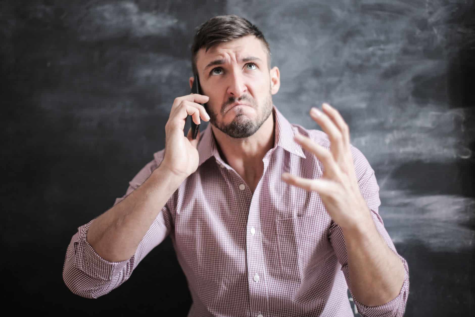 Small business website advice Self employed tradesman on the phone dealing with difficult customers